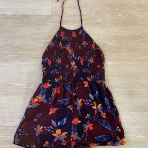 S Burgundy Floral Halter Romper